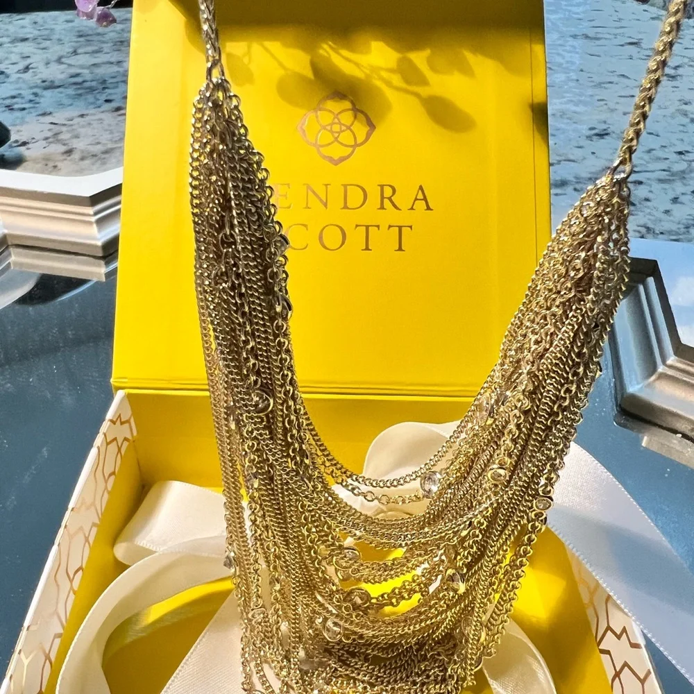NWT Rare Kendra Scott Anastasia Necklace Yellow Gold Chains & CZ’s Perfect GORG! - Picture 7 of 12